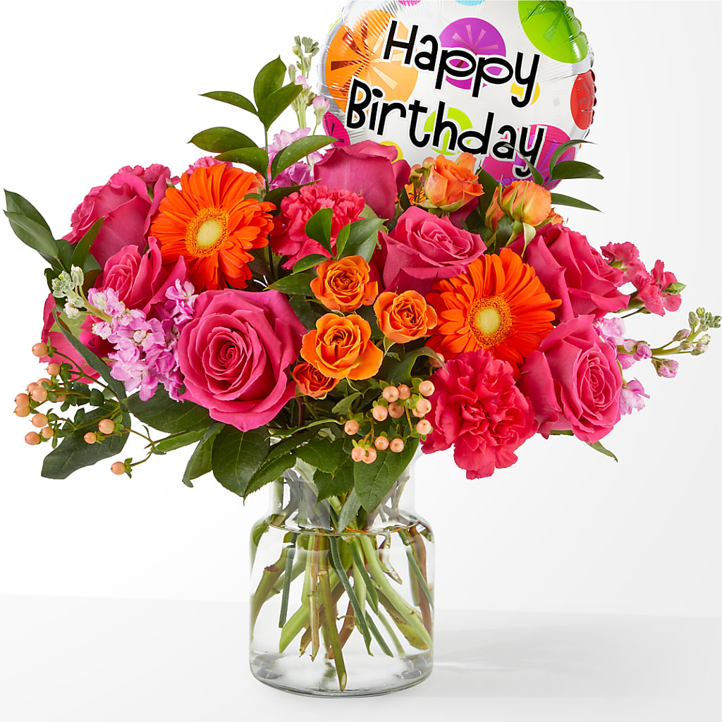 Fiesta Bouquet with Birthday Balloon – Friendly Flower Shop, San Angelo TX