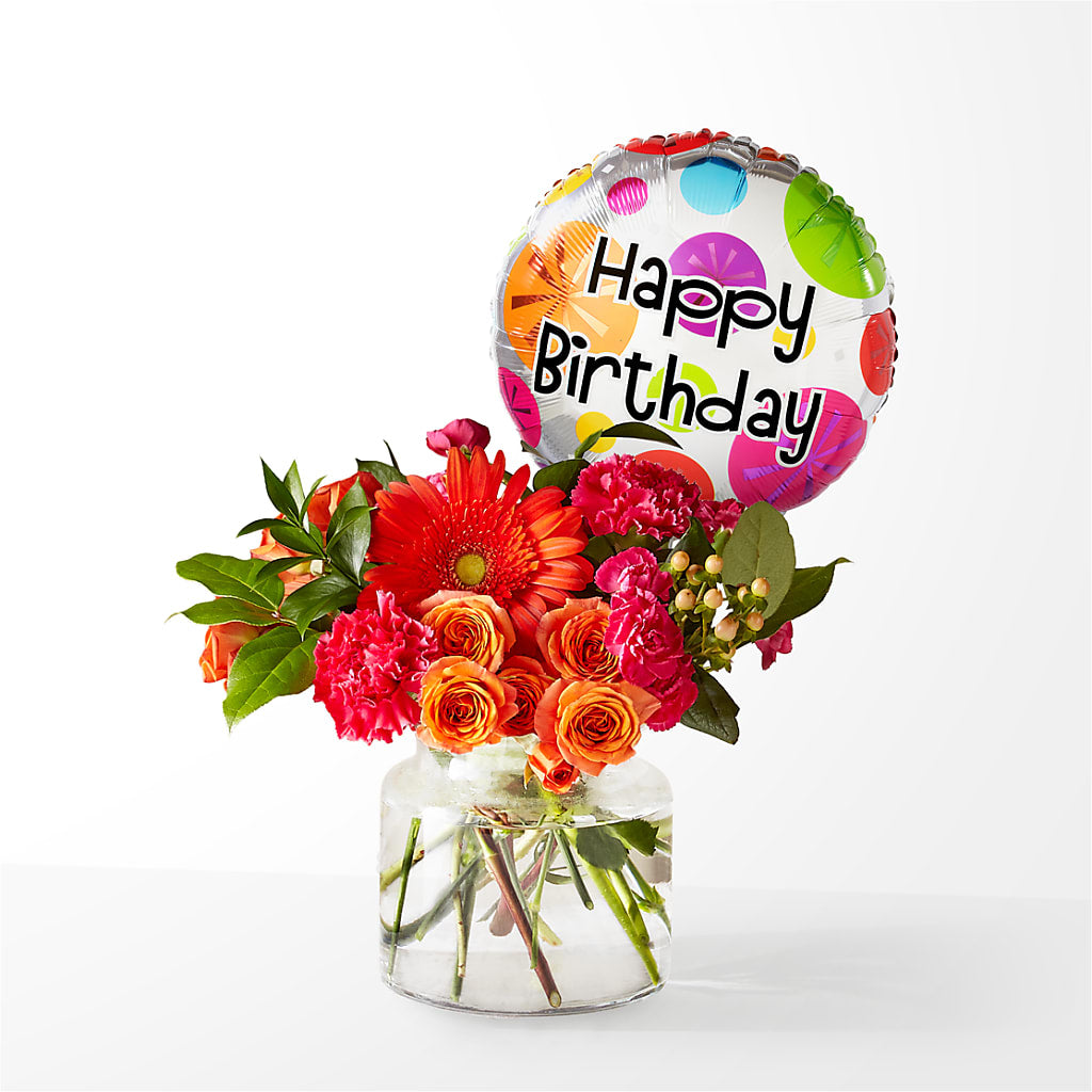 Fiesta Bouquet with Birthday Balloon – Friendly Flower Shop, San Angelo TX