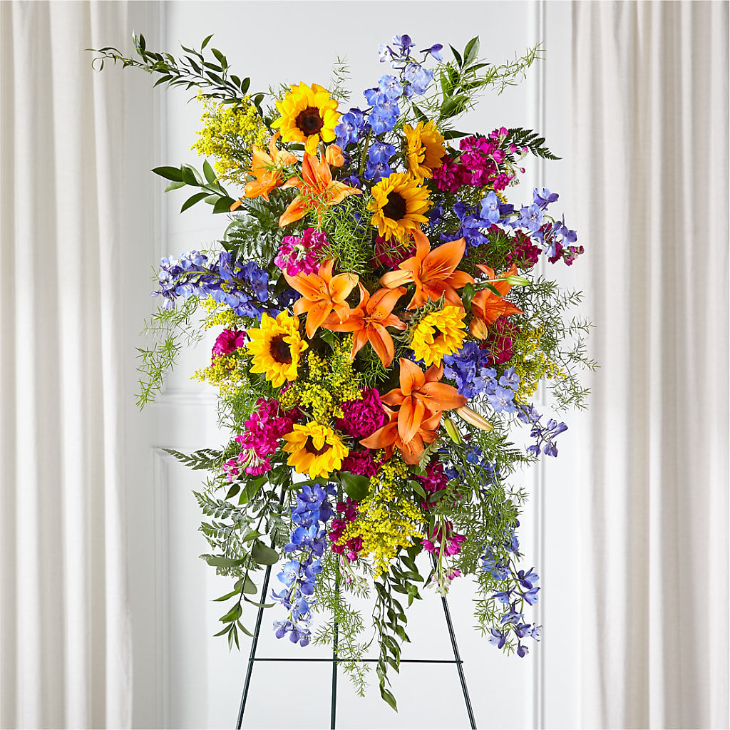 Sunlit Memories Standing Spray (Standard) – Friendly Flower Shop, San Angelo TX