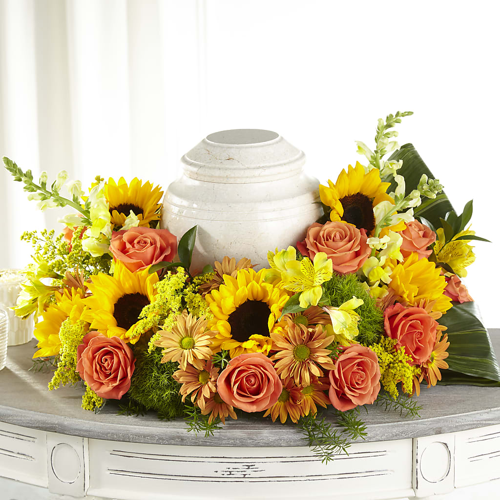 Faithful Sunflower Cremation Adornment – Friendly Flower Shop, San Angelo TX