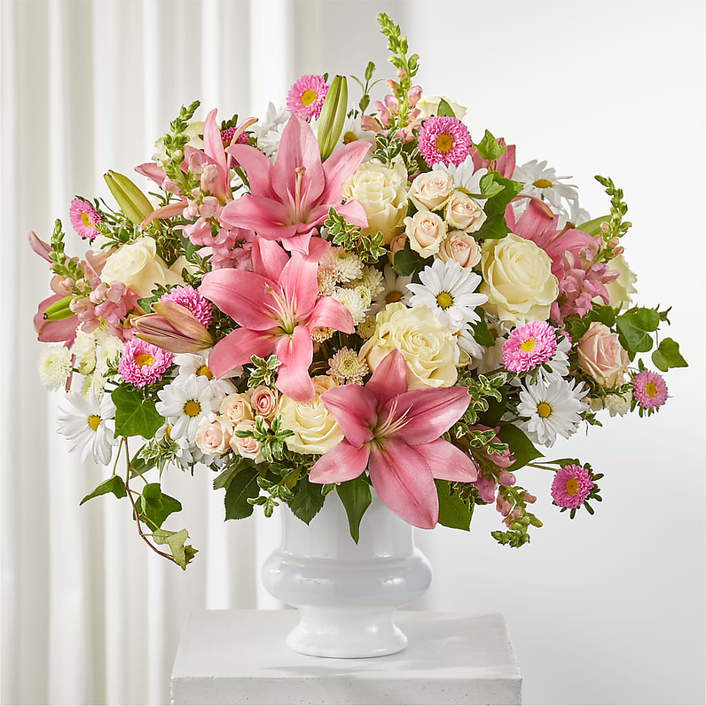 Empathetic Blooms Urn Arrangement – Friendly Flower Shop, San Angelo TX