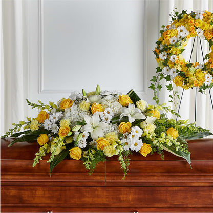 Golden Harmony Casket Spray –  Friendly Flower Shop, San Angelo TX