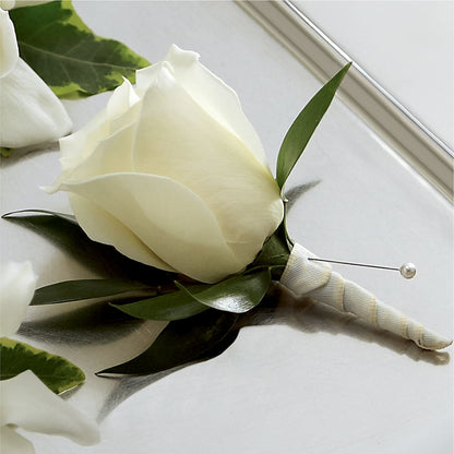 White Rose Boutonniere –  Friendly Flower Shop, San Angelo TX